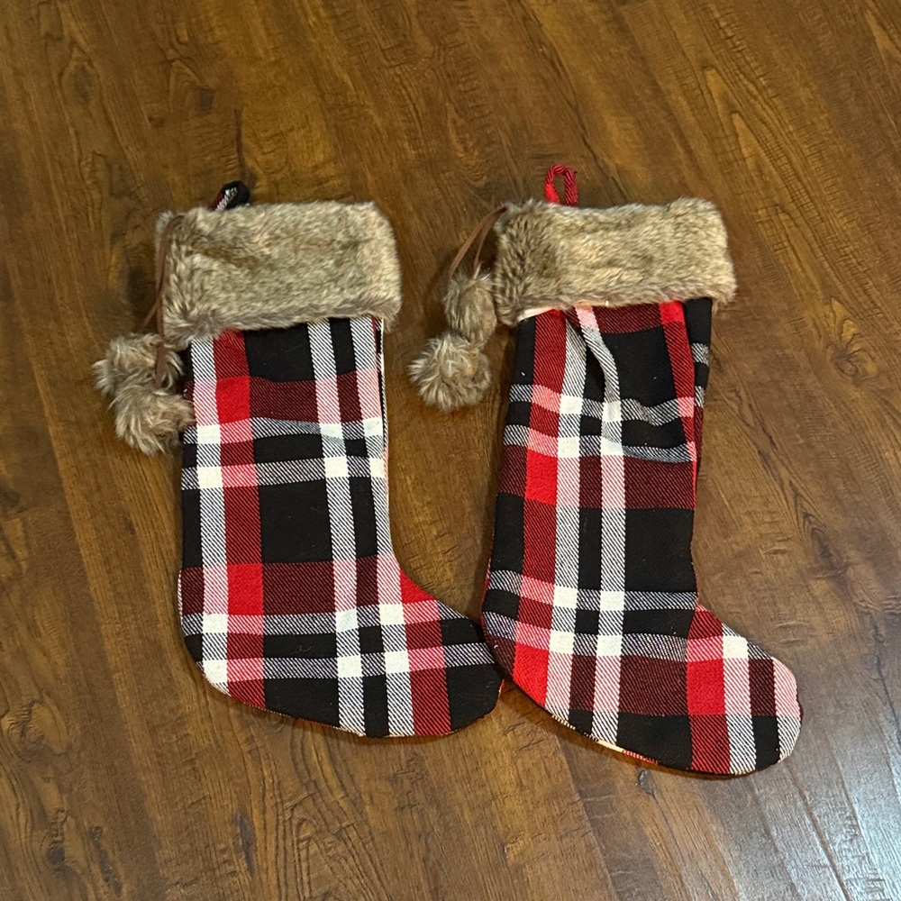 Plaid Christmas Stockings with Faux Fur Trim